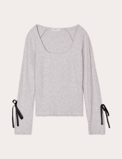 Pull manches longues noeuds gris clair femme