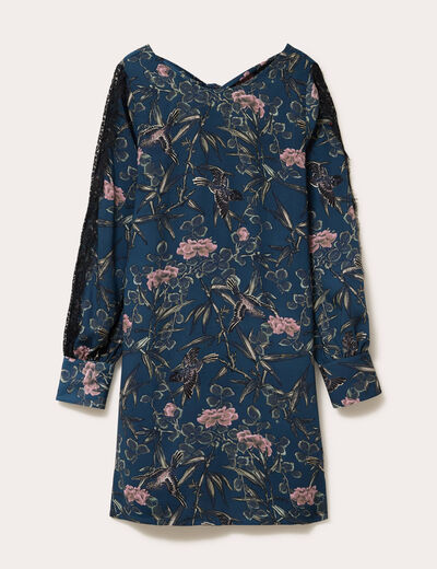 Robe droite dos nou&eacute; bleu p&eacute;trole femme