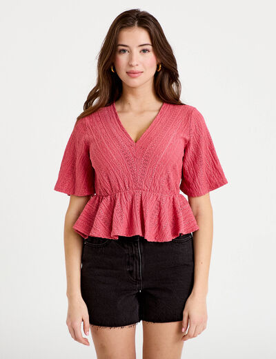 Blouse manches courtes rose framboise femme