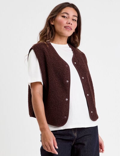 Gilet sans manches effet polaire marron fonc&eacute; femme