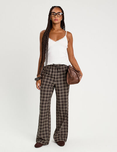 Pantalon large élastiqué marron chocolat femme
