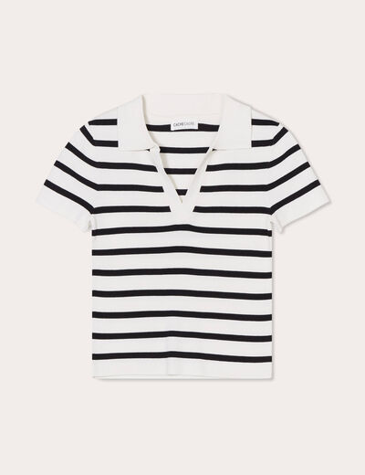 T-shirt manches courtes col polo blanc femme