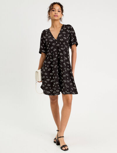 Robe évasée manches courtes noir femme