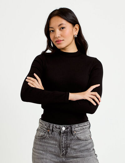 T-shirt ajust&eacute; manches longues noir femme