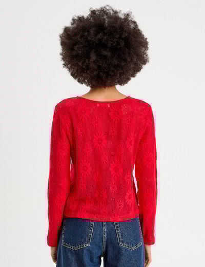 T-shirt ajouré effet crochet rouge femme