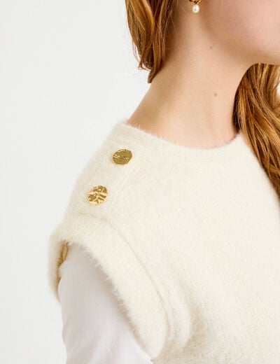 Pull 2-en-1 manches longues col rond ecru femme