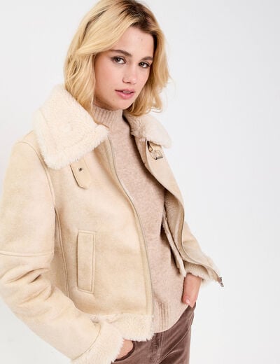Blouson simili cuir sable femme