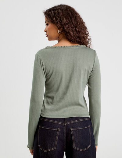 T-shirt manches longues vert kaki femme