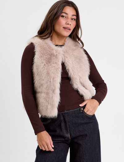 Gilet fausse fourrure sable femme