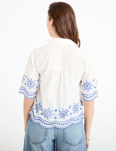 Chemise brod&eacute;e manches courtes ecru femme