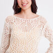 Pull crochet manches longues ivoire femme
