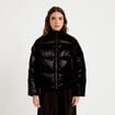 Doudoune cropped col montant brillante noir femme