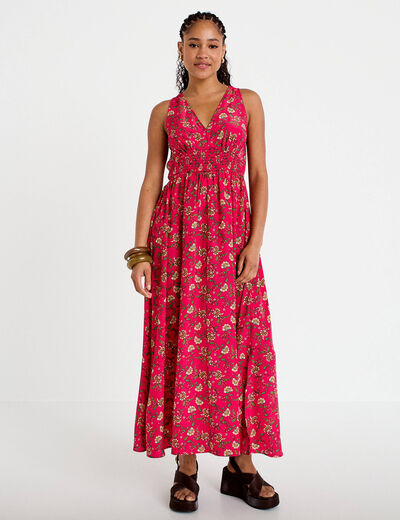 Robe longue &eacute;vas&eacute;e effet satin&eacute;e rose femme