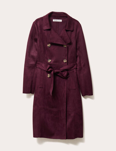 Trench suédine ceinturé prune femme
