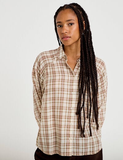 Chemise coupe ample manches longues marron femme