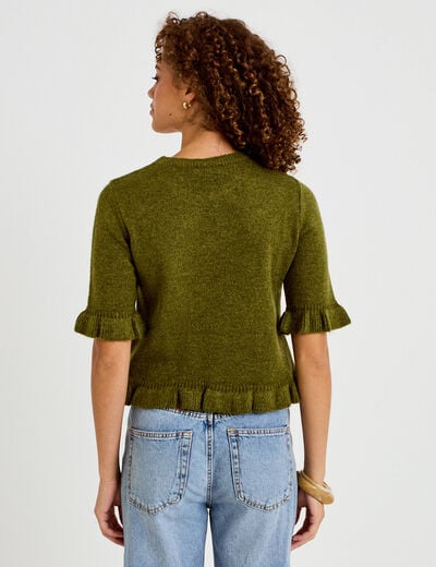 Pull col rond manches courtes vert fonc&eacute; femme
