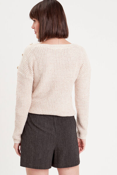 Pull manches longues ivoire femme