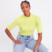 T-shirt côtelé col montant jaune citron femme