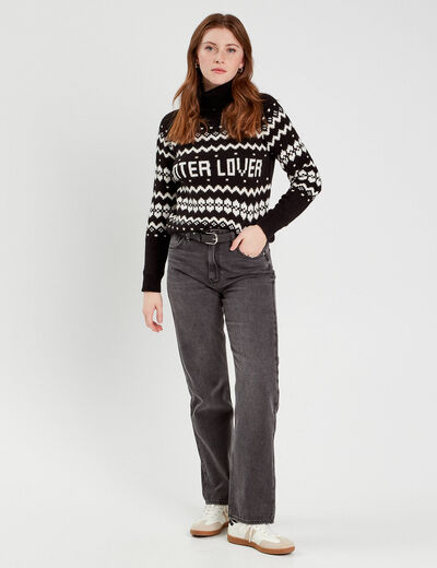 Pull avec col roulé noir femme