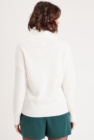 Pull avec col roulé ecru femme
