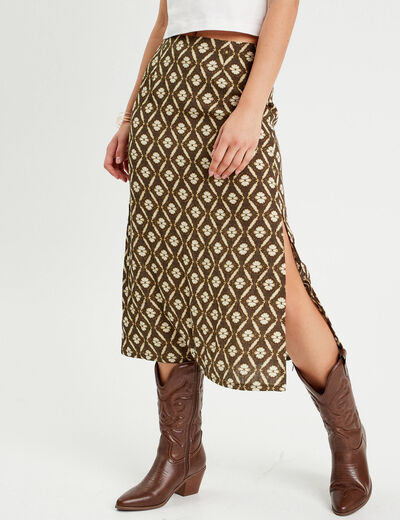 Jupe midi évasée vert femme
