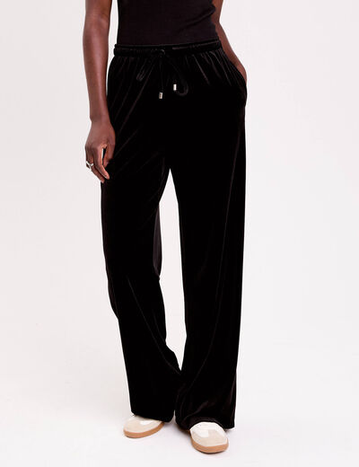 Pantalon large en velours noir femme
