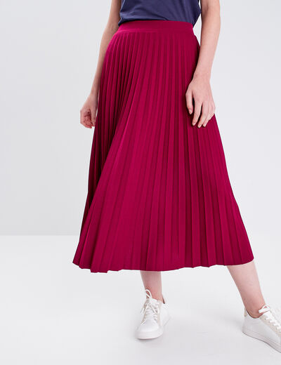 Jupe midi évasée plissée rouge foncé femme