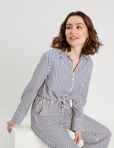 Chemise manches longues bleu marine femme