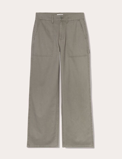 Pantalon jambe large vert kaki femme