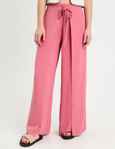 Pantalon large fluide pans vieux rose femme