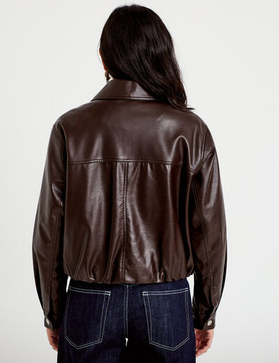 Veste effet boule manches longues marron fonc&eacute; femme