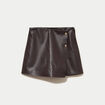 Jupe-short courte en similicuir marron fonc&eacute; femme
