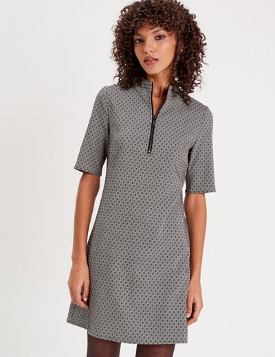 Robe droite col montant zippé noir femme