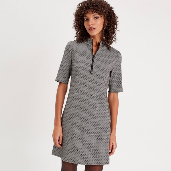 Robe droite col montant zippé noir femme