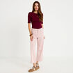 Pantalon large cropped taille haute rose nude femme