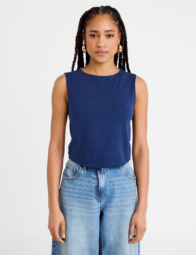 D&eacute;bardeur cropped bleu fonc&eacute; femme