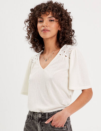 T-shirt manches courtes ecru femme