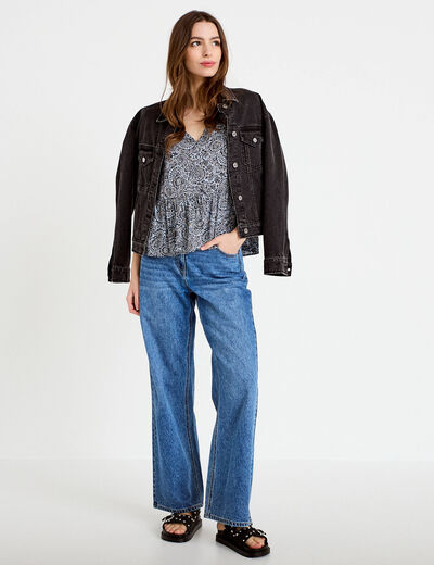 Blouse sans manches col v bleu femme