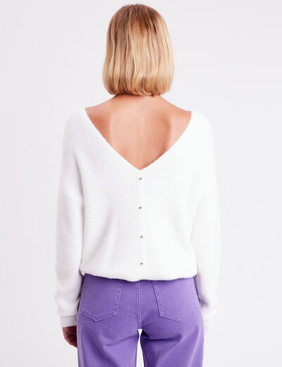 Pull manches longues col rond ecru femme