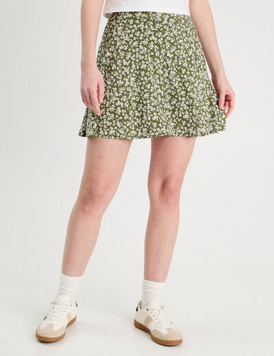 Jupe-short patineuse vert kaki femme