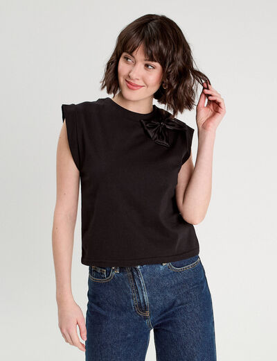 T-shirt détail noeud noir femme