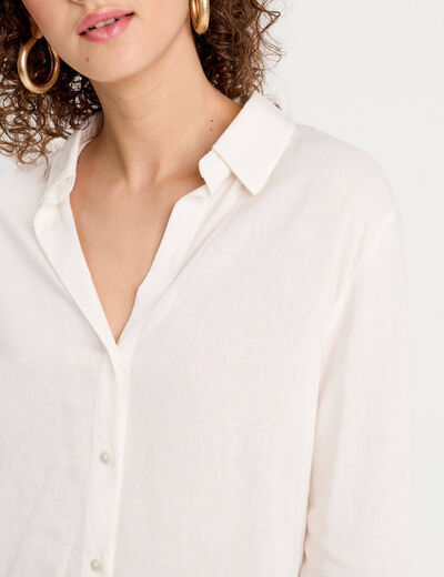 Chemise manches longues contenant du lin ecru femme