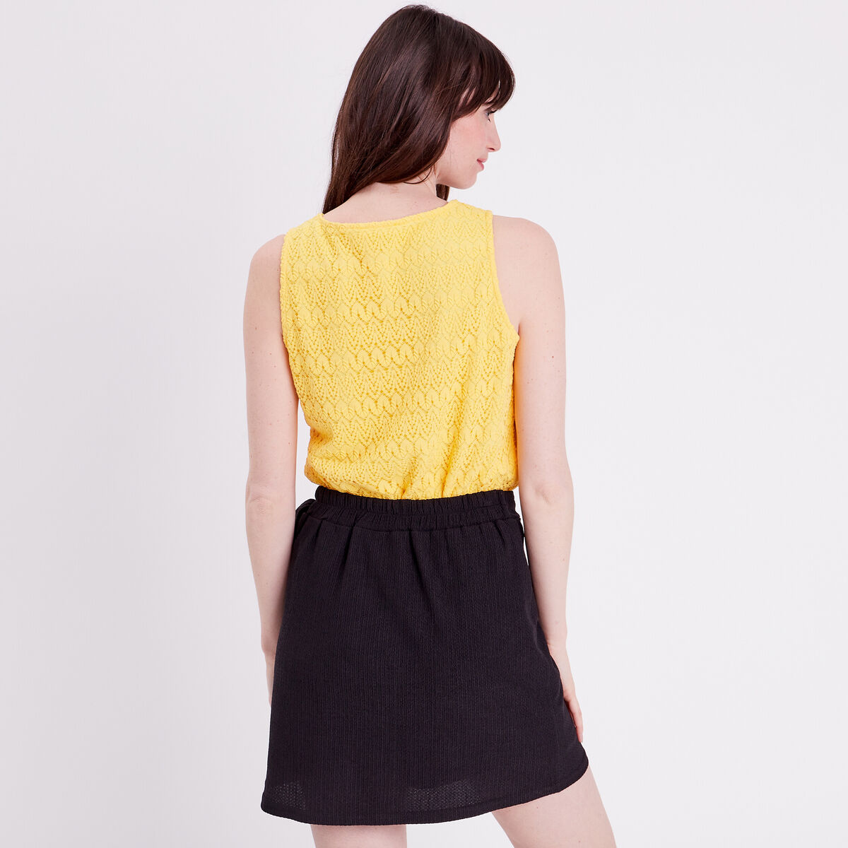 Débardeur aspect crochet jaune pastel femme