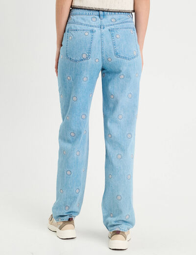 Jeans droit brodé blanc femme