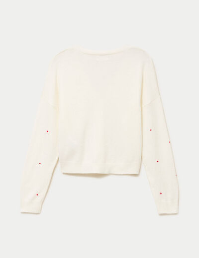 Gilet broderie coeur ecru femme