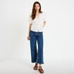 Blouse col v manches courtes brod&eacute;e ecru femme