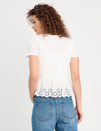 Blouse nouée détails brodés ecru femme