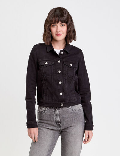 Veste droite boutonnée en jean noir femme