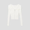 Gilet cropped zippé col bardot ecru femme