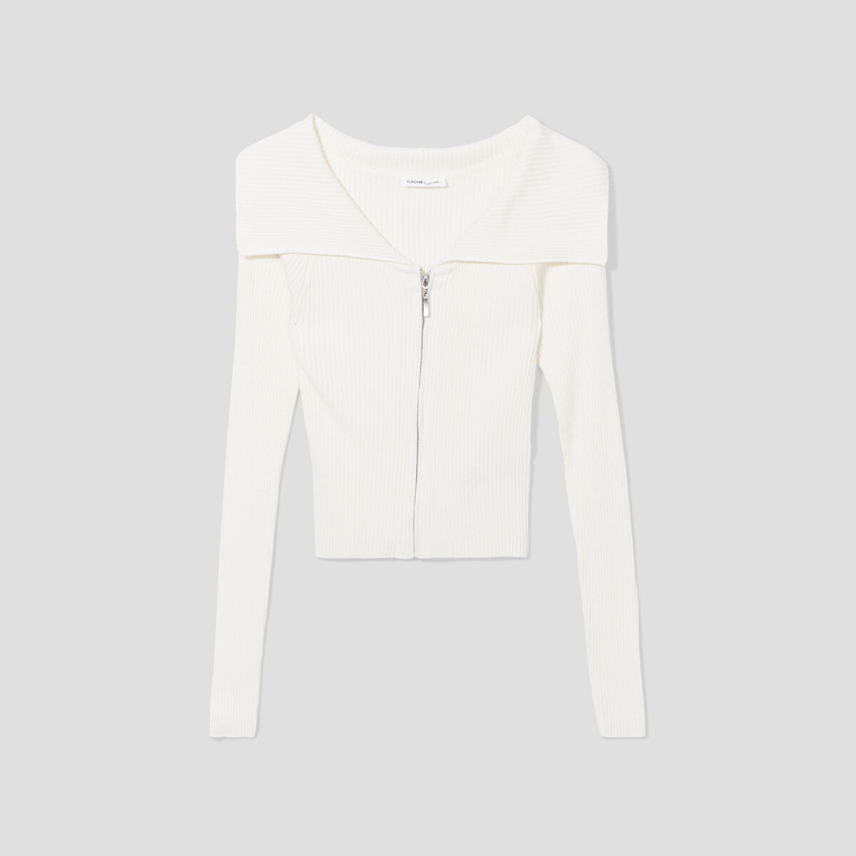 Gilet cropped zippé col bardot ecru femme